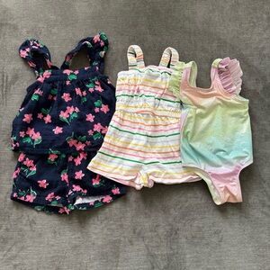 Old Navy Toddler Girl 4PC Bundle 12-18M Floral Romper Swimsuit Summer Beach Swim